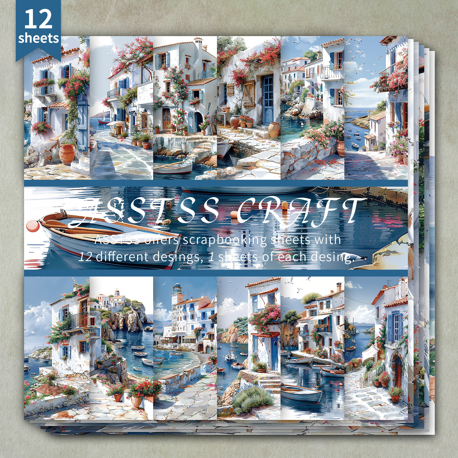Blok papirja za scrapbooking ASSTSS, 12 listov, težek, grška vas - 6"x6" evropski prekomerno zarasteli cvetlični karton, primeren za journaling,