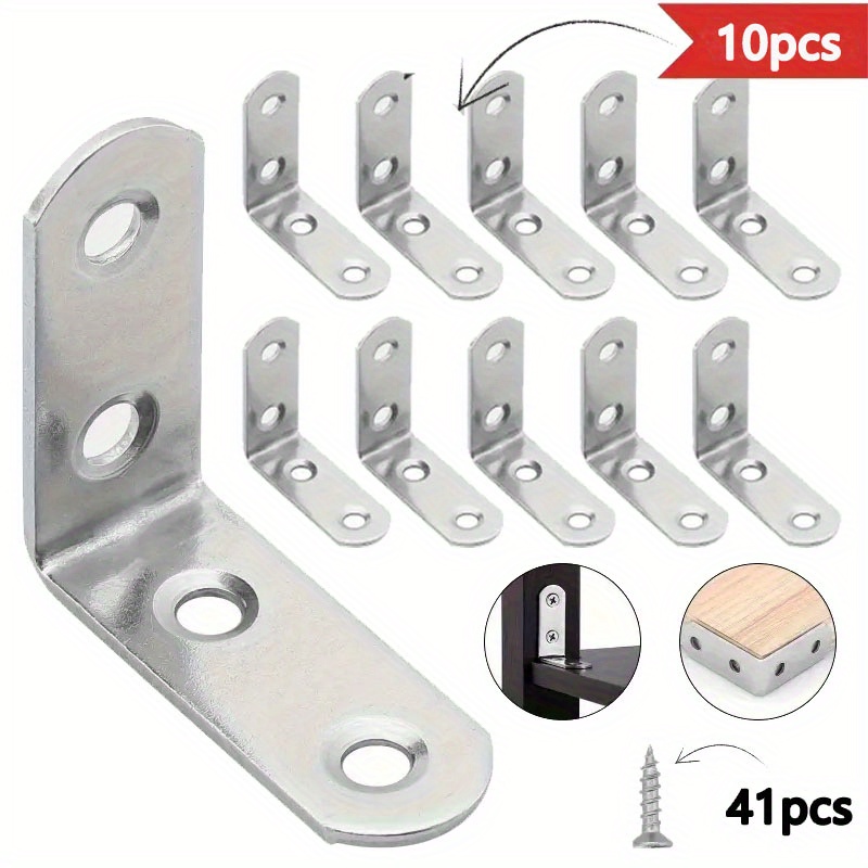 E-shop 51-teiliges Set, verdickte L-förmige Vierloch-Winkelverbinder mit passenden Montageschrauben – 90° rechtwinklige Halterungen für Schränke Möbel,