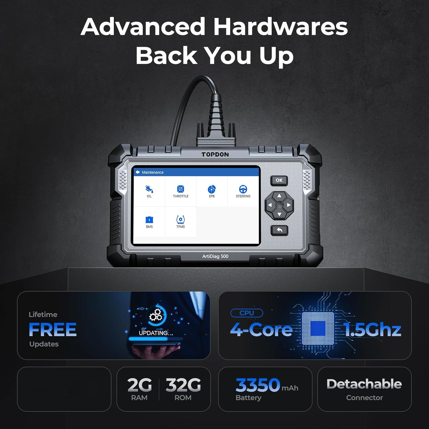 TOPDON AD500 OBD2 Scanner Car Diagnostic Tool, Engine ABS SRS Transmission Diagnostic Tool, FCA Auto Certified, CAN FD Protocol, Oil/Throttle/SAS/TPMS/BMS/EPB Reset Car Scanner, Free Upgrade DIY