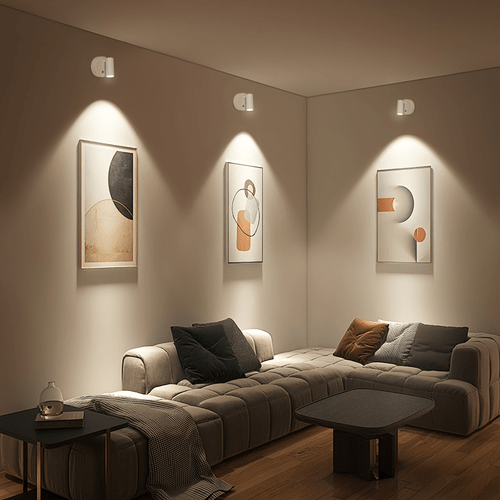 2pcs three color projection lamp motion sensor light with dimmable three color function touch control lighting rotatable lamp and down lighting 350 rotation 90 up and down adjustable angle adjustable brightness