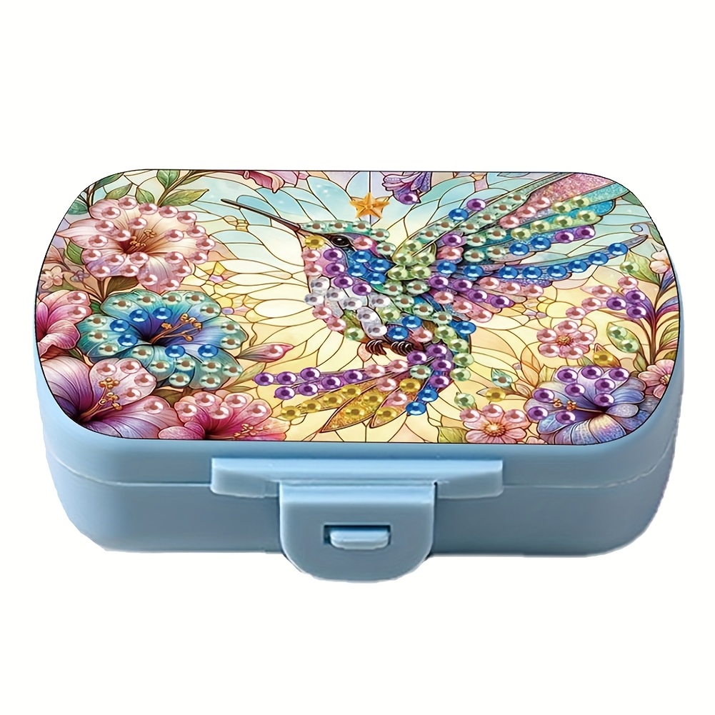 TEMU Handmade Diamond Painting Storage Box - Compartmented Pill Box Style - Small Diamond Bead Tool Storage Box - Portable Creative Gift