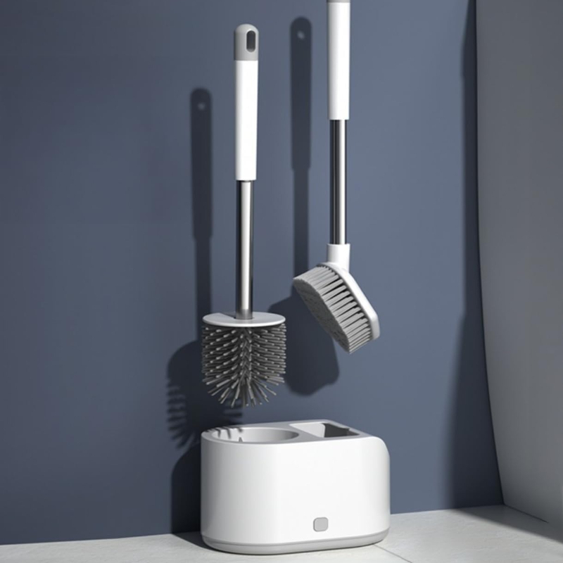 TEMU Toilet Brush Collection, Dual-headed Bathroom Cleaner With Flat And Round Brushes, Wall-mounted Or Stand