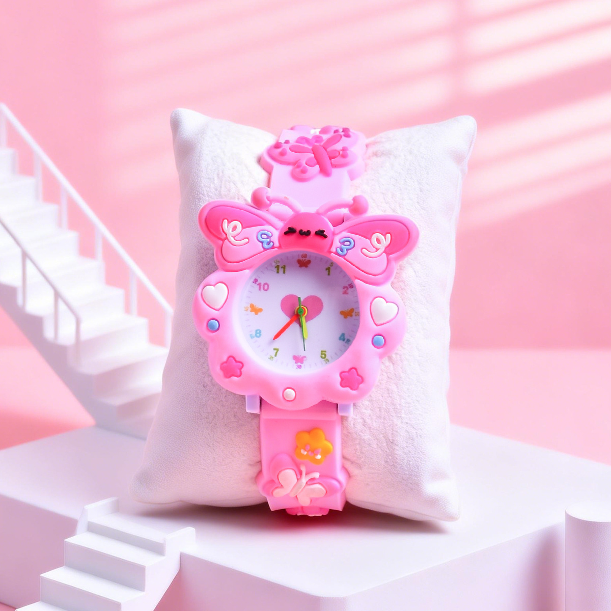3D Soft Silicone Strap Cartoon Butterfly Watch for Kids