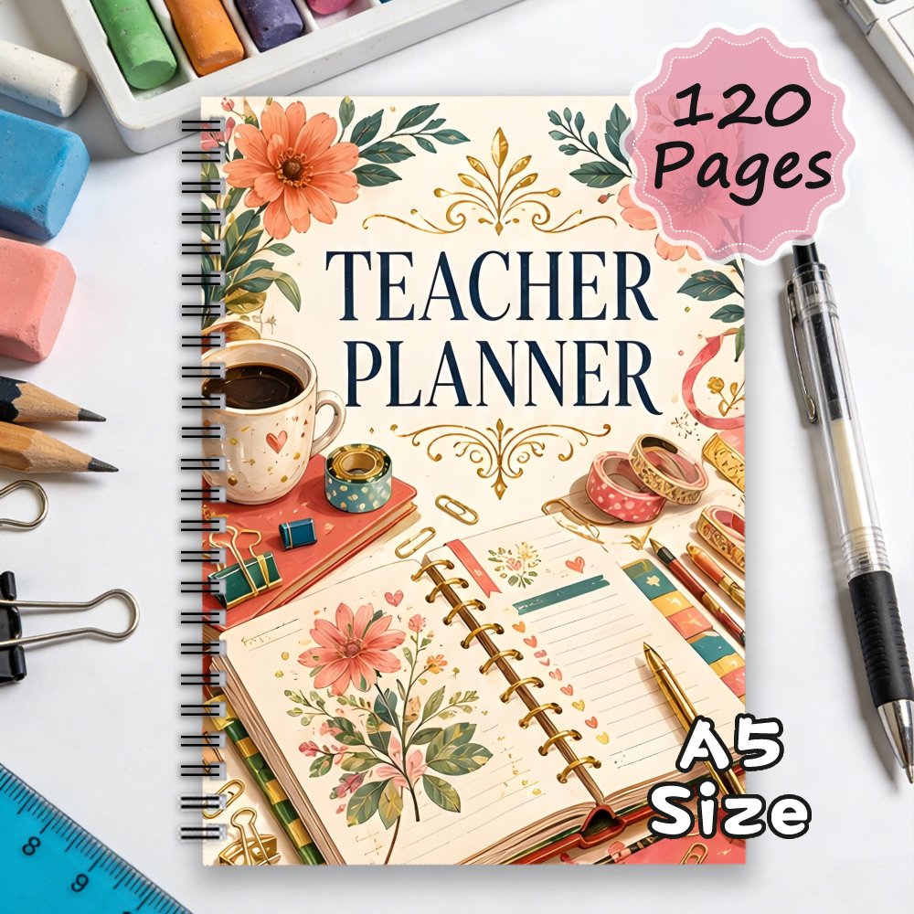 item picture 1pc 2026 2027 teacher planner spiral notebook journal academic organizer with grade     log calendar for lesson planning floral teacher planner for educators planners