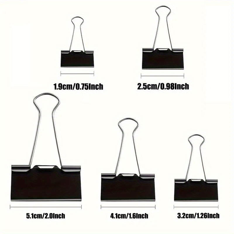 TEMU 60pcs Binder Clips, Assorted Sizes, Black, Paper Binder Clips, Paper Clamps Assorted Sizes, Black Clips For Paper, Black Binder Clips, Office