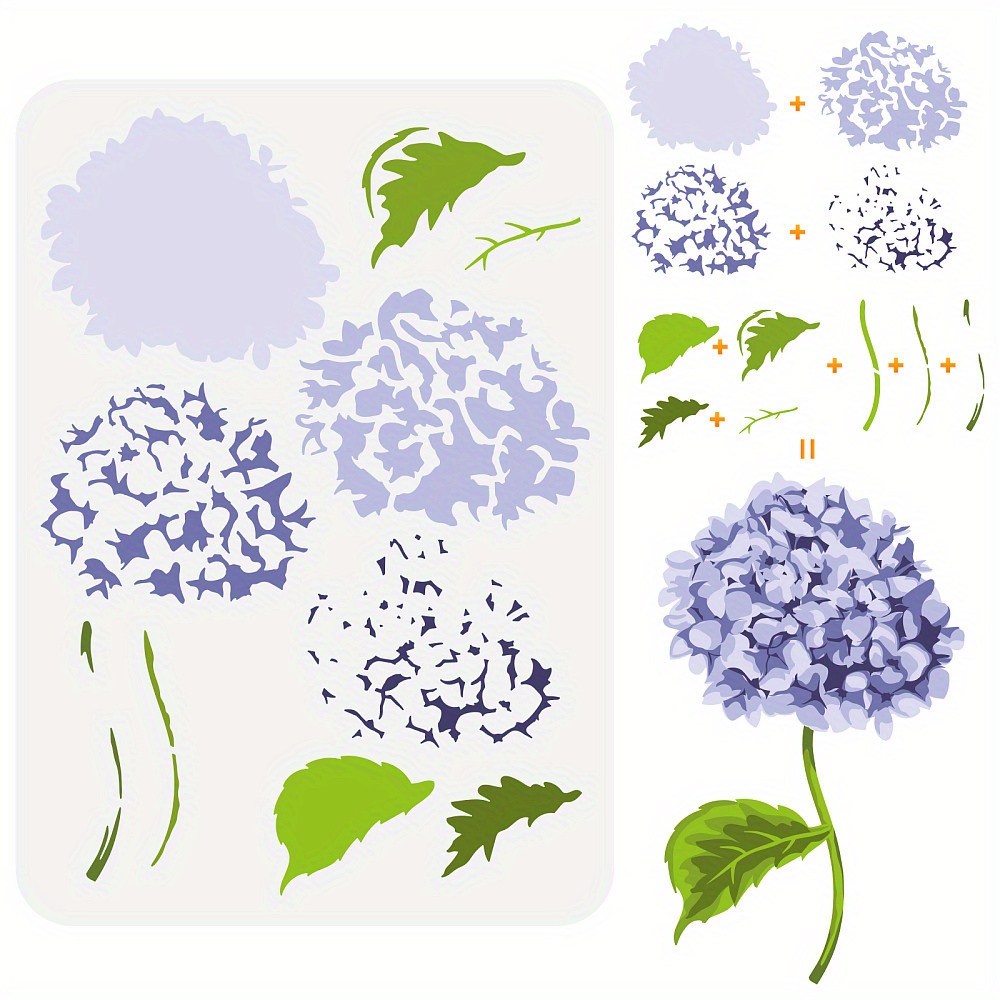 1pc Of Layered Hydrangea Design Stencil For Painting, Ideal For Hydrangea Flower Illustrations On Wood, Walls, And Fabric. Perfect For Craft Projects And Handmade Kits