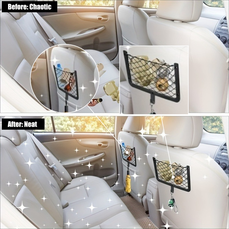 TEMU 2pcs Universal Seat Back Organizer Net With Hooks And Screws - Polyamide Mesh Storage For Rv, Boat, Truck, Trailer, Suv - Car Organizer With