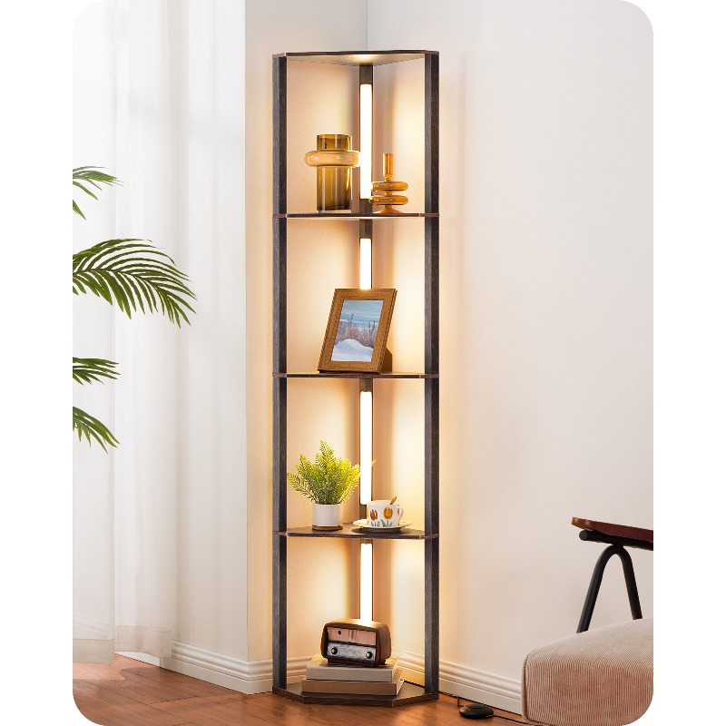 TEMU Lampadaire moderne de 64 pouces avec étagères et lumière à intensité variable - 3 niveaux, convient pour salon, chambre, bureau, coin lecture -