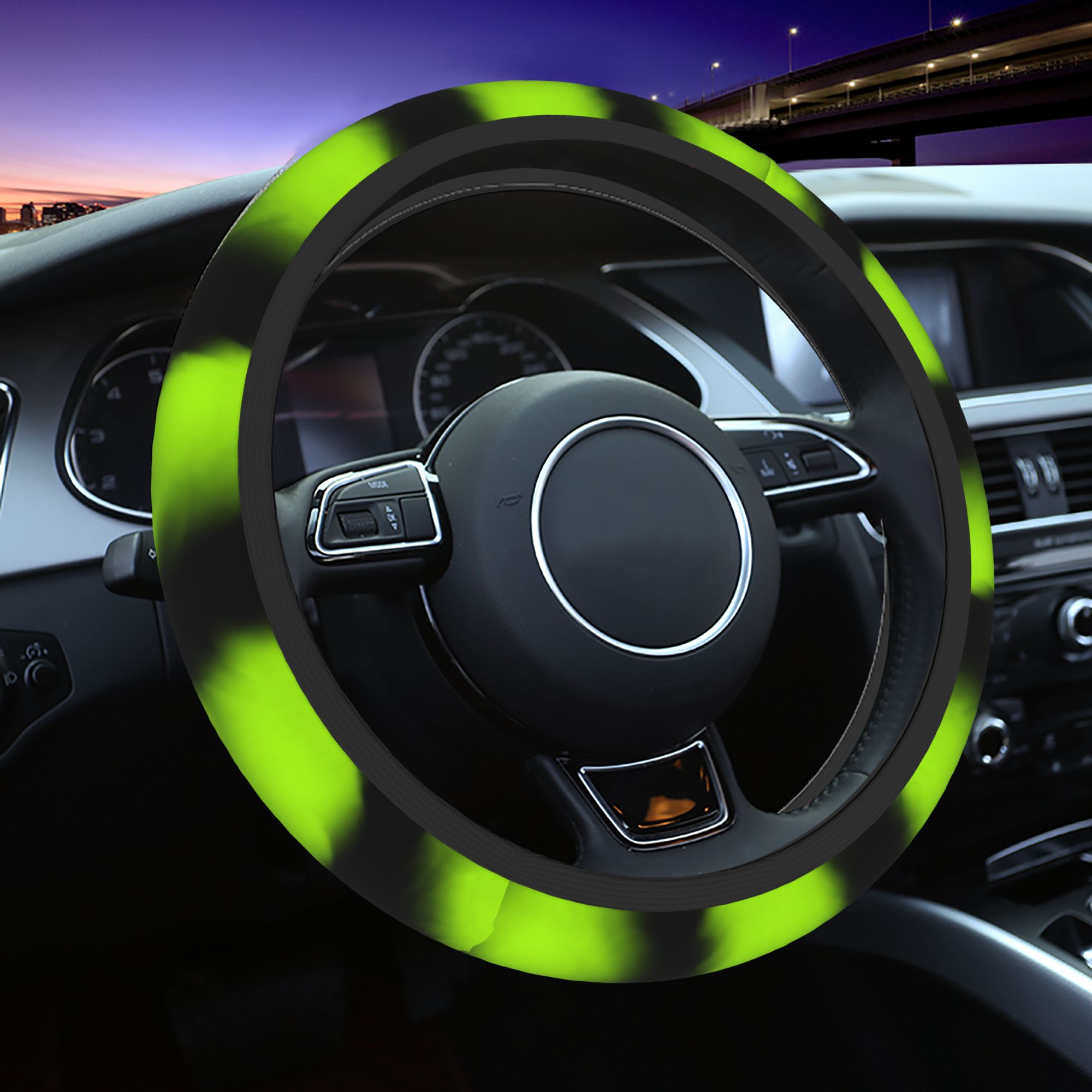 TEMU 1pc Neon Fur Steering Wheel Cover Decorative Steering Universal Fit For Cars Stylish Auto Accessory For Women And Girls