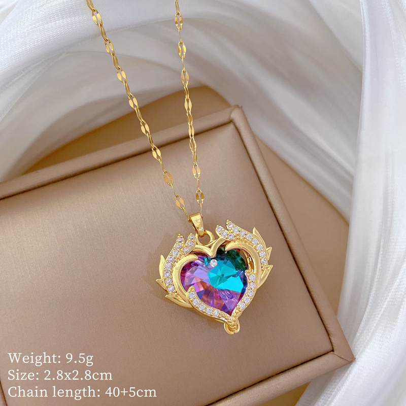 TEMU Sparkling Heart Pendant Necklace With And Wing Accents For Women Elegant Daily Wear Party Date Accessories