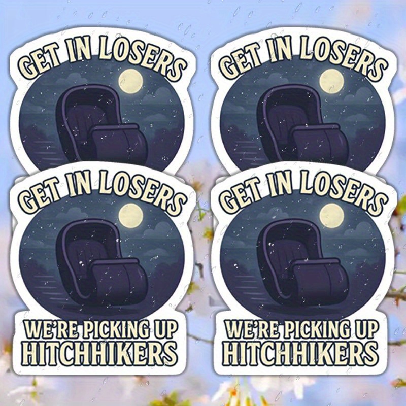 TEMU 4pcs "get In – Picking Up " Haunted Mansion Doom Buggy Sticker - Removable Vinyl Decals Suitable For, Themed Parties & Gaming Decorations (easy