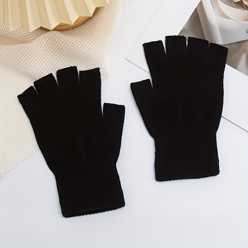 

1 Paire de Gants Tricotés Confortables à -Doigts - Mitaines Chaudes en Acrylique Doigts, Noir, Design Extensible pour Automne/Hiver - Lavables en Machine, Idéaux pour les Sports en & le Cyclisme