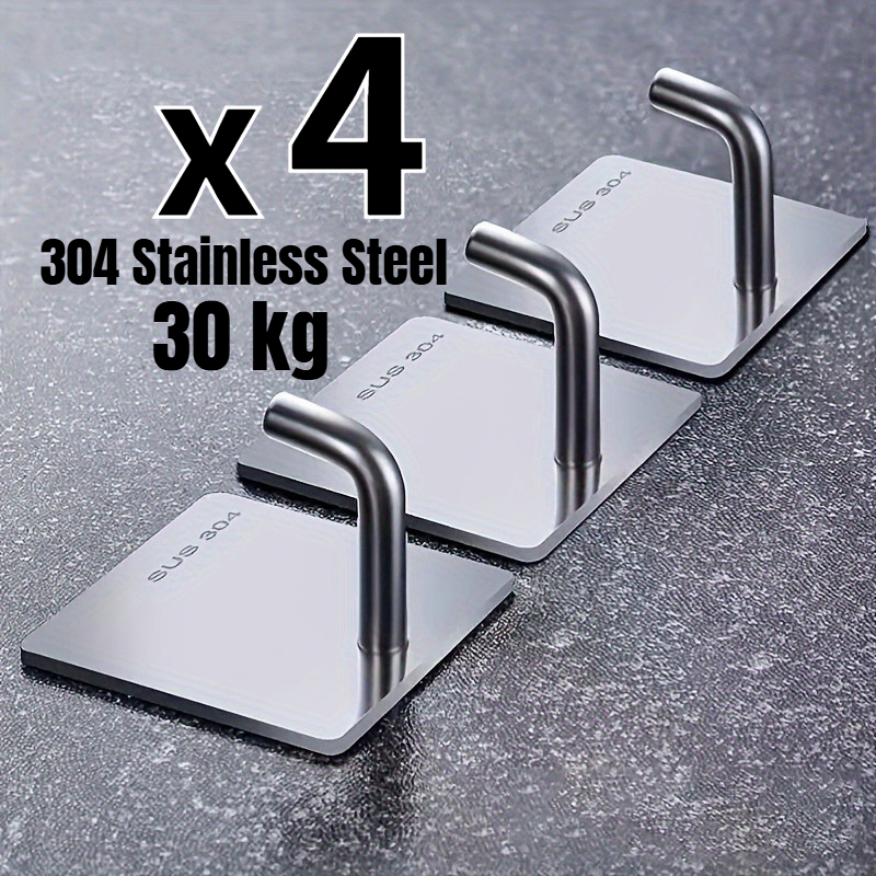 TEMU 4-pack No-drill Heavy-duty Stainless Steel Bathrobe And Towel Hooks, Storage Organizer, Easy Wall Hooks, Adhesive Wall Hooks, , Suitable For