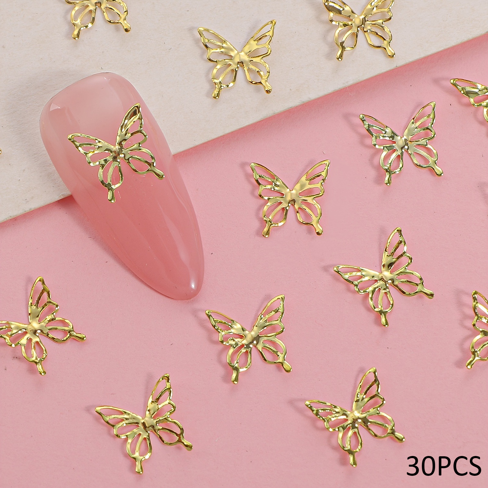 TEMU 30 Stück Hohle Metall Schmetterling Anhänger, Goldene & Silberne Legierung Nieten für 3D Nageldesign & Wohnaccessoires