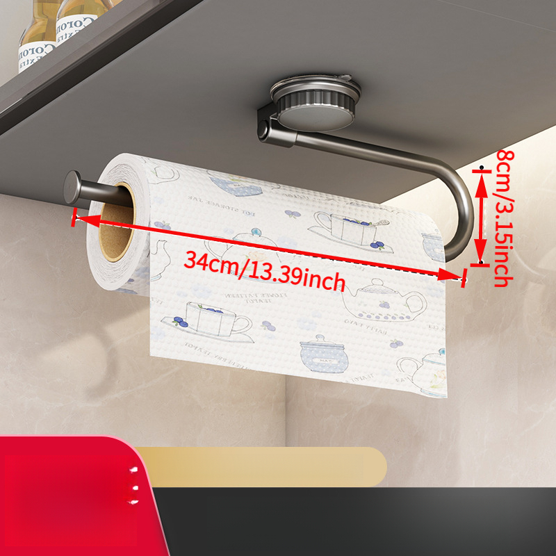 Suction Cup Kitchen Paper Towel Holder No Drill Wall Mounted Cabinet Roll Paper Rack Multifunctional Organizer For Plastic Wrap, Dish Cloth, Towel And Hanger