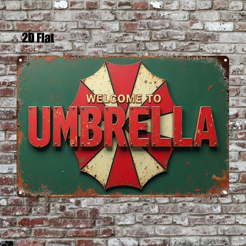 TEMU Panneau Mural Métal Parapluie Rétro Plat 2D | 20.32x30.48cm Panneau Décoratif d' avec "Welcome to Umbrella", Art Mural d'Intérieur Durable,