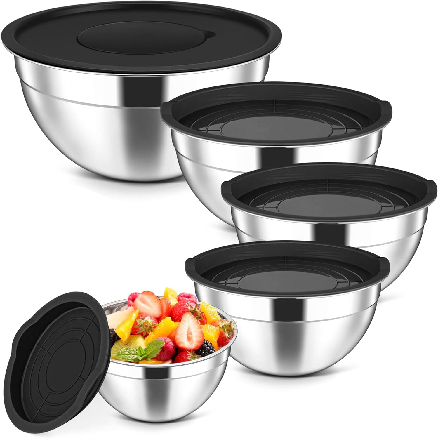 Image of Mixing Bowl, Set Of 5, Stainless Steel Salad Bowl Set With Lid, Bowl Set For Cooking/baking/storage, Stackable & Dishwasher Safe