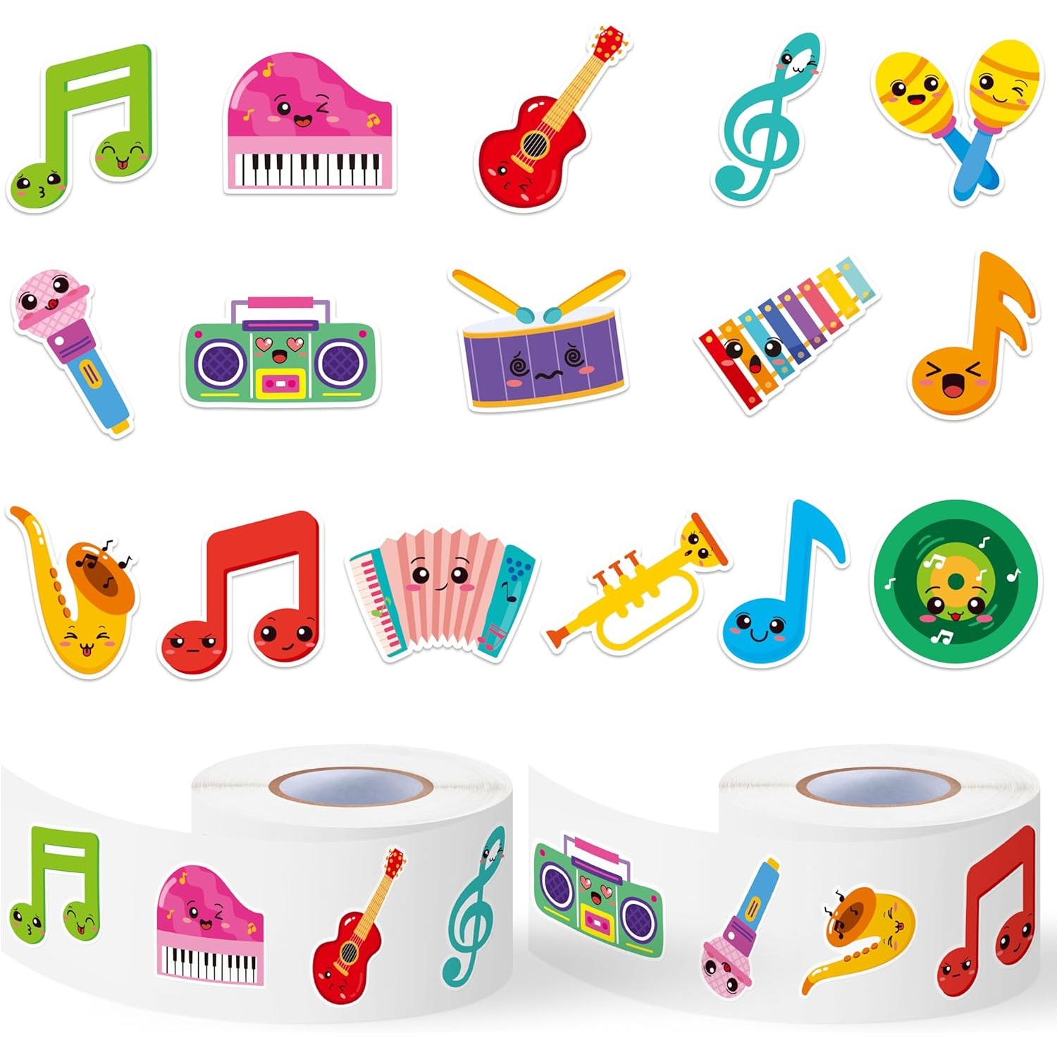 TEMU 500pcs Stickers, 16 Guitar, Piano, Microphone Self-adhesive Sealing Labels, Suitable For Birthday Parties, Water Bottles, Baking Bags, And Party