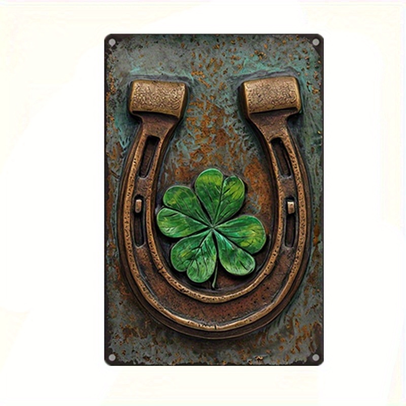 

Good Luck Charm Wooden Wall Sign - Retro Horseshoe & Clover Design, 5.85" X 7.8" - 's Day & Holiday Decor