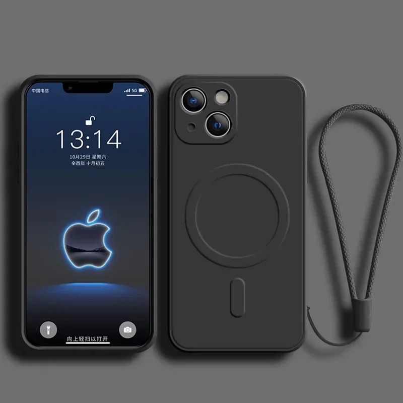 TEMU Phone Case - 2pcs Phone Case Set (1 Phone Case With 1 Lanyard) Luxury Liquid Silicone Magnetic Wrist Strap Lanyard Phone Case Suitable For 17 16