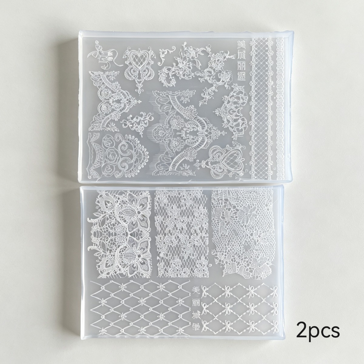 TEMU 2pcs Lace Silicone Nail Art Mold Set, 3d Embossed Lace & Mesh Pattern Molds For Diy Gel Nails, Vintage Floral Lattice Nail Decorative Stencils,