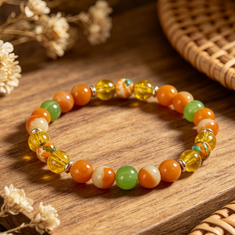 Unisex Vibrant Bead Bracelet, Warm Orange & Green Agate