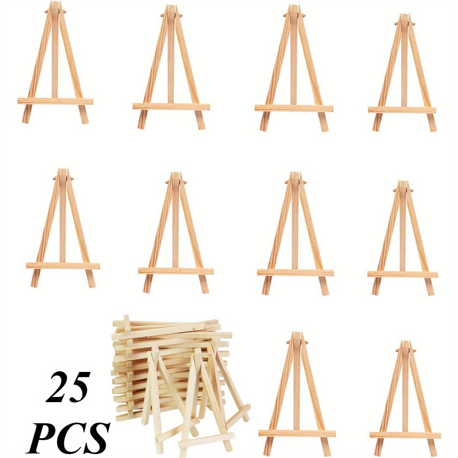 25pcs wooden   display easels, small painting easel, desktop holder stand for displaying canvas paintings, drawing, weddings, kids arts & crafts, drawing easel, kids crafts, minimalist stand,  , handcrafted holder, wood, painting stand, craft easel, hobbyists, teachers 0