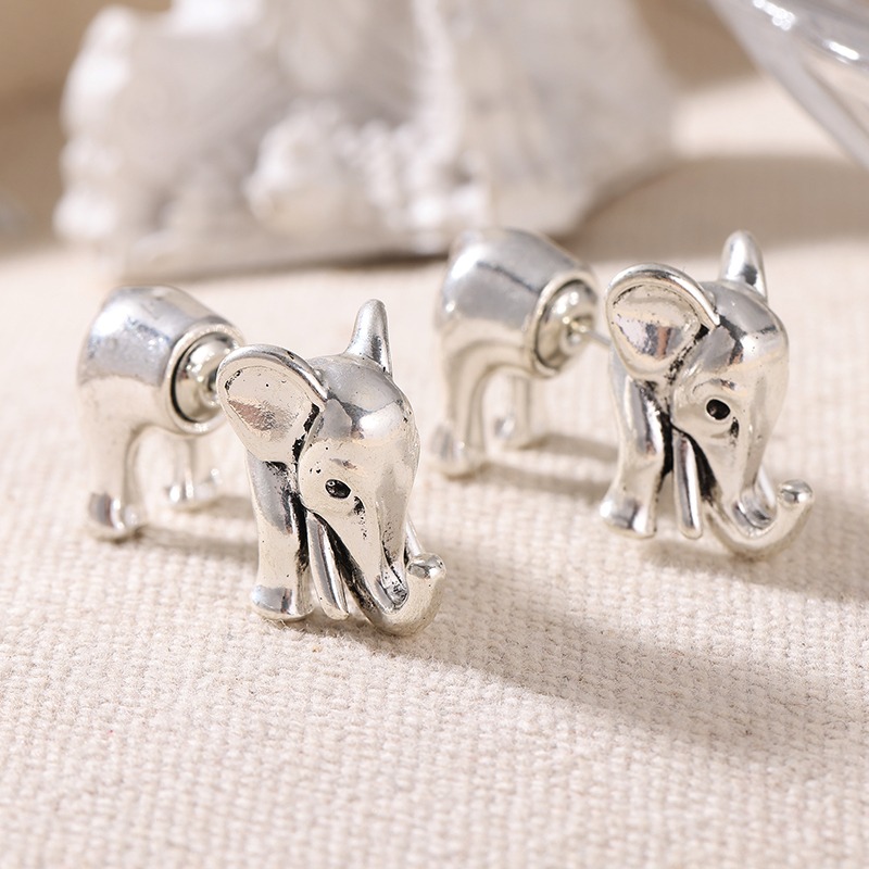 TEMU Ladies' Elephant Shaped Earrings With Front And Rear Three-dimensional Double-sided Design, Personalized Atmosphere, Casual Gathering, Item