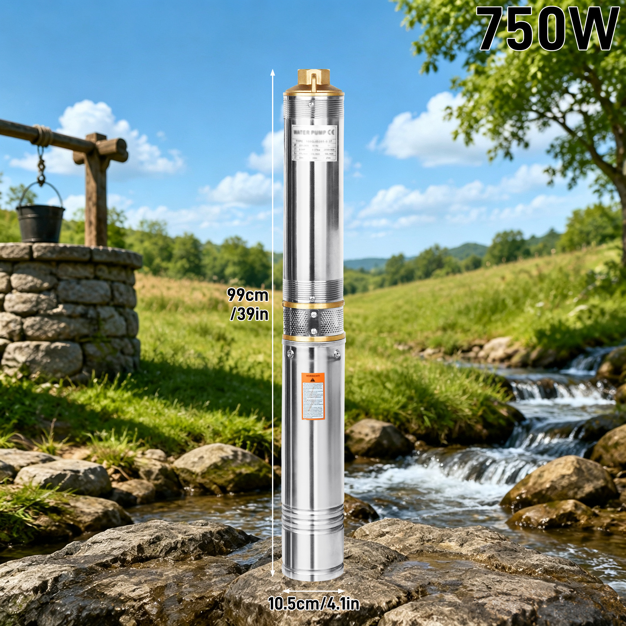 Stainless Steel Submersible Pump, Sand Resistant Well Pump Equipped With 20m Power Cable And Connector, Fits All Common Bore Wells, Ideal For Construction Sites And Garden Irrigation