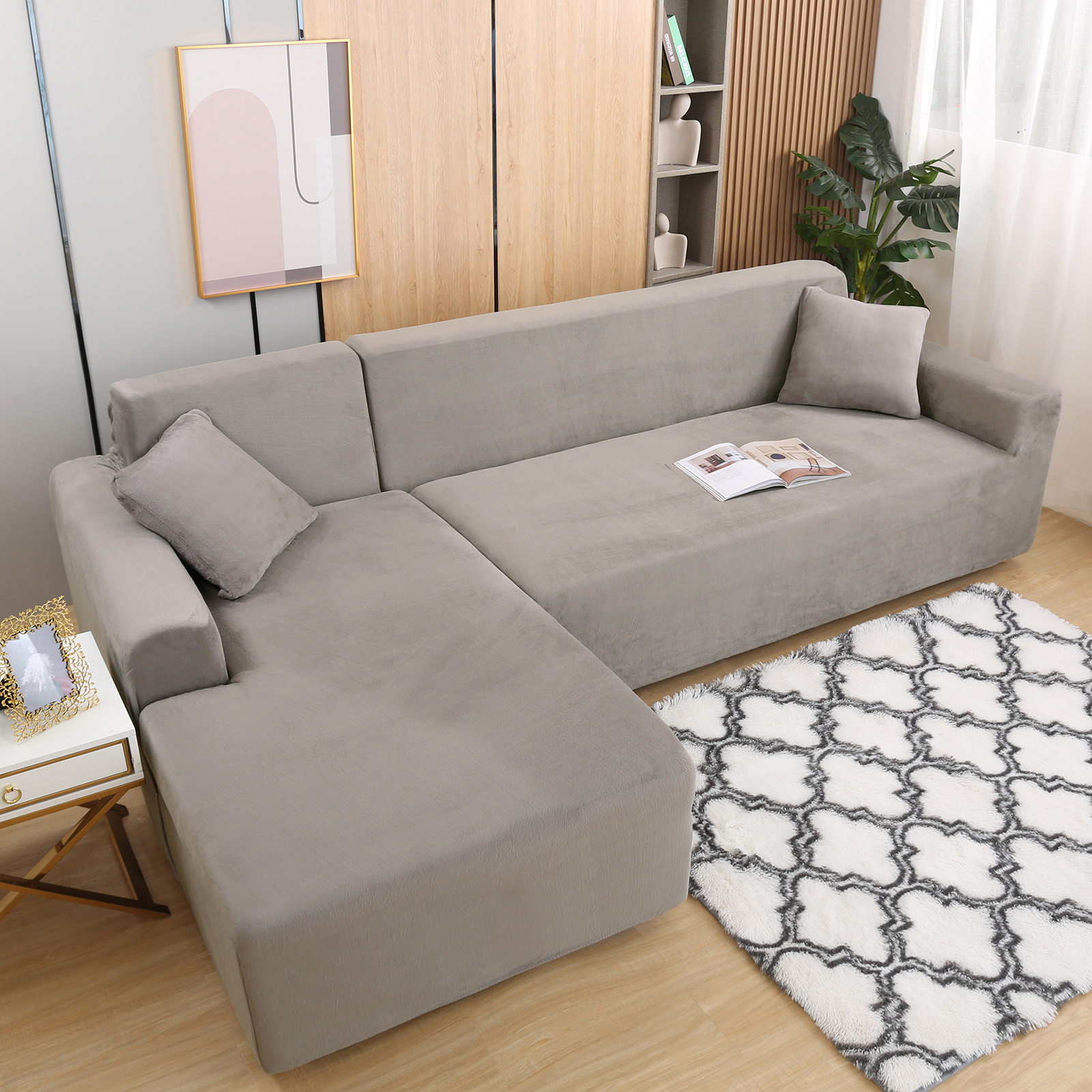 TEMU Topchances Set Copridivano Lussuoso in Peluche per a Forma di L (3 2 Pezzi), Resistente, , Liscio e Delicato , Facile da , per l'Arredamento del