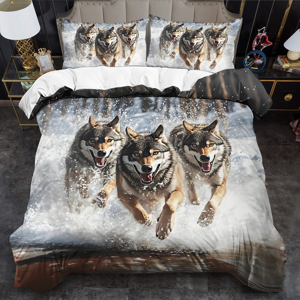 

Wolf Theme Set - 2/3pcs, , Comfortable And , Pattern Printed Bedding Set, Wolf Set, 100% Washable, Suitable , Suitable For Bedroom Or , Including 1 + 1 Pillowcases, Does Not