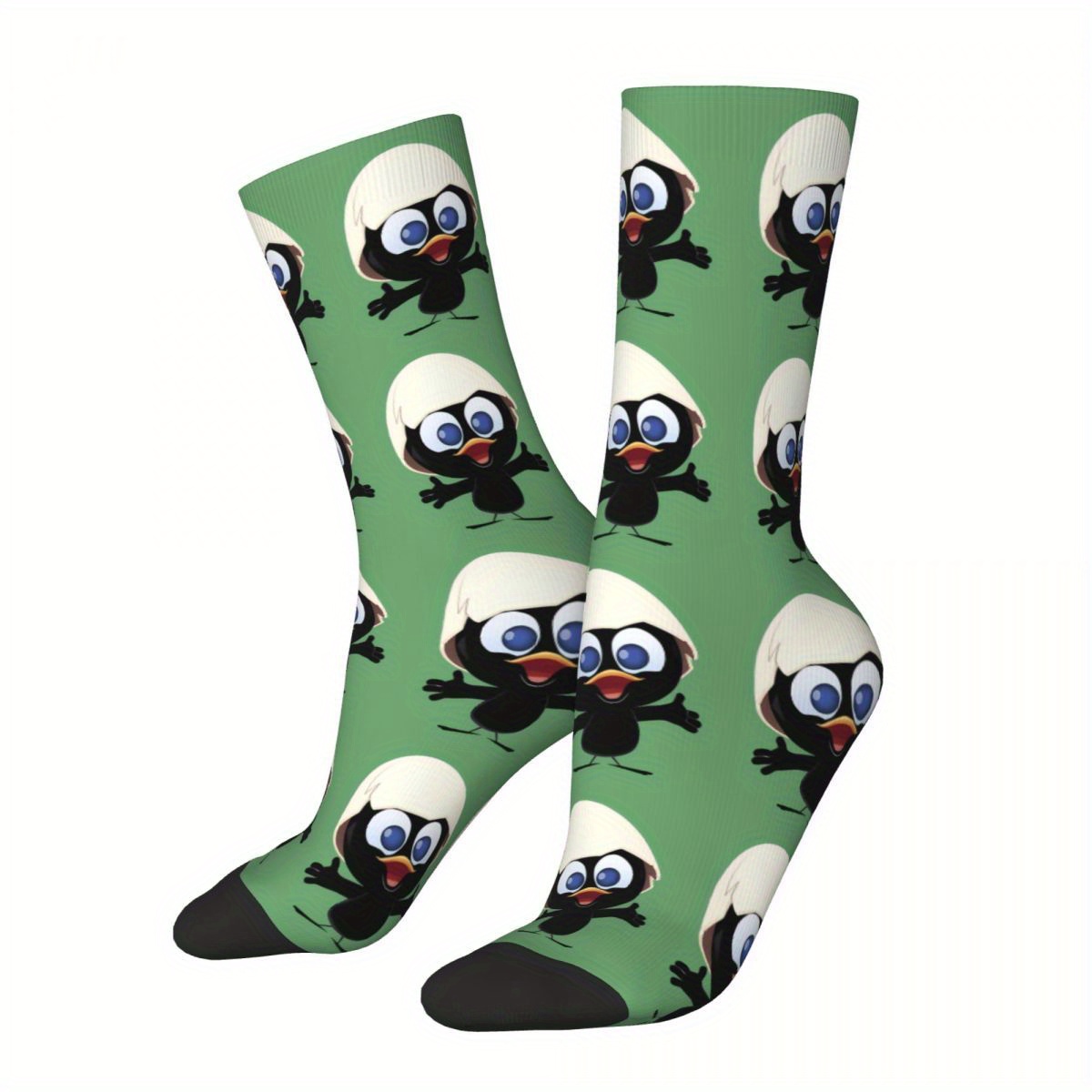 

1 Pair Unisex Crew Socks, Polyester & Spandex , Hip-hop Happy Penguin Print, Knit Fabric, Machine Washable, Novelty For Men And Women