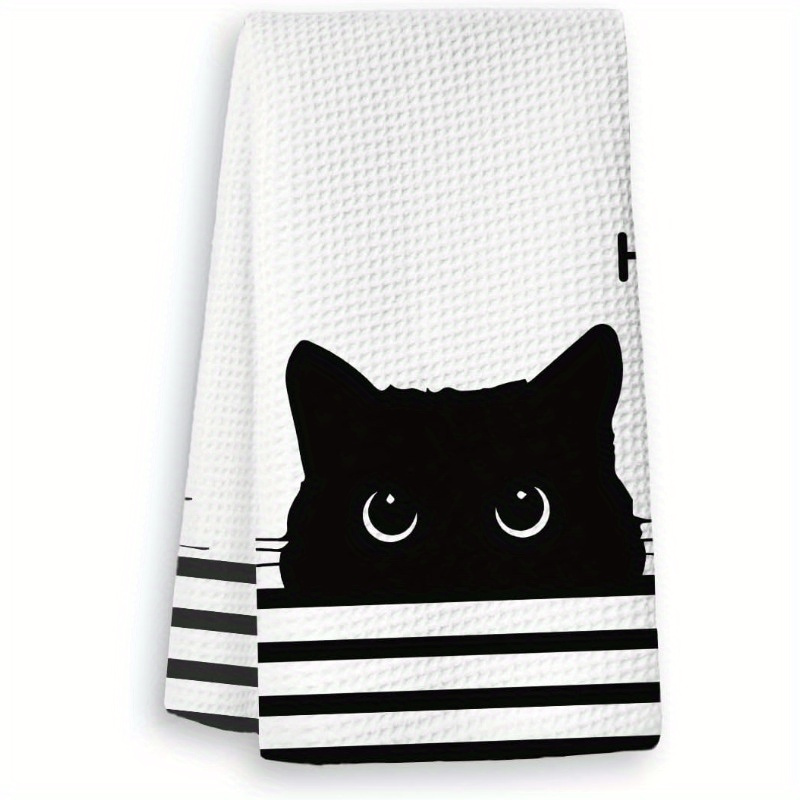 

1pc Modern Black Cat Peekaboo Kitchen Towel - 100% Polyester Knit Fabric, Machine Washable, Cartoon Themed Tea Towel For Home & Kitchen Decor, Ideal Gift For Cat Owners, 18 X 26 Inches