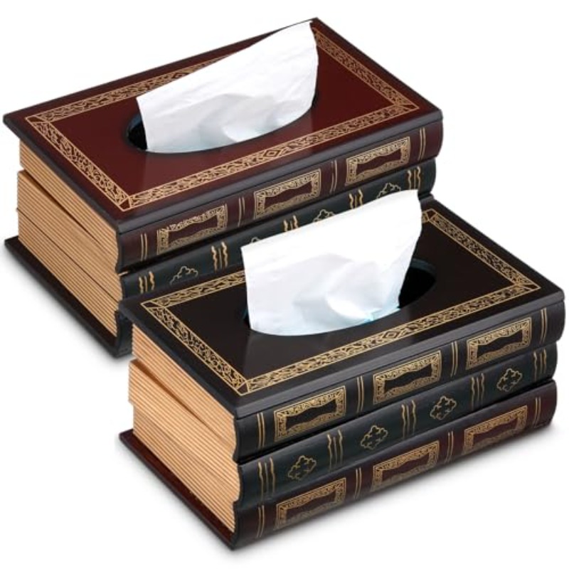 2pcs wooden retro book tissue box cover antique tissue box cover rectangular classical novelty paper holder dispenser medieval home decor for living room   car kitchen, car organizer,  ce decor, classical style, medieval aesthetic,  , durable wood, decorative dispenser, vintage lovers, home stylists Product details 0