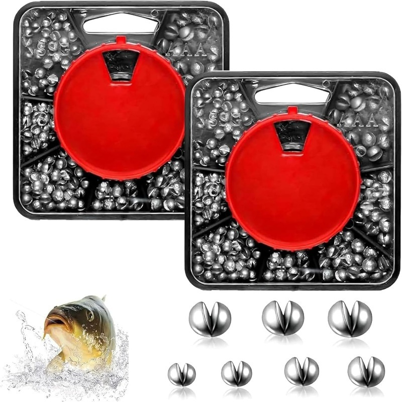 Image of Two-pack Of Split Shot Fishing Weights, Suitable For Carp Coarse Angling, Sea Fishing, And Pike Float Fishing, With A Total Weight Of 120g Per Box, Dimensions 9cm By 9cm