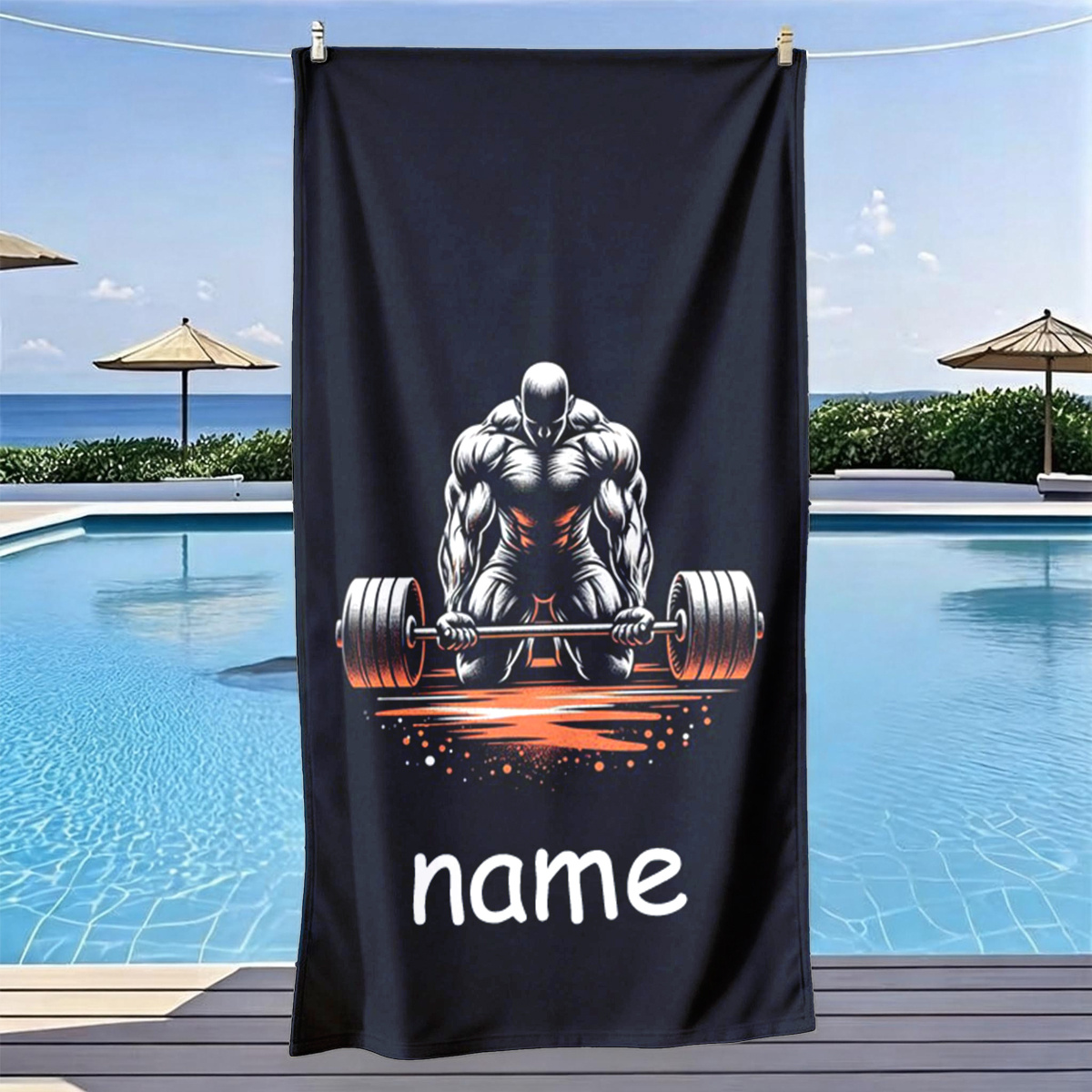 TEMU 2d Flat, Custom Text Beach Towel Gift, Id-customized Bodybuilding Art Pattern Absorbent Microfiber Towel, 1pc, Suitable For Personal Use And As