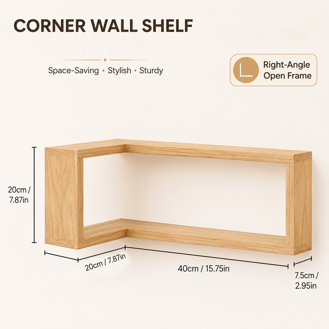 Wooden Corner Wall Shelf Set with Floating Design