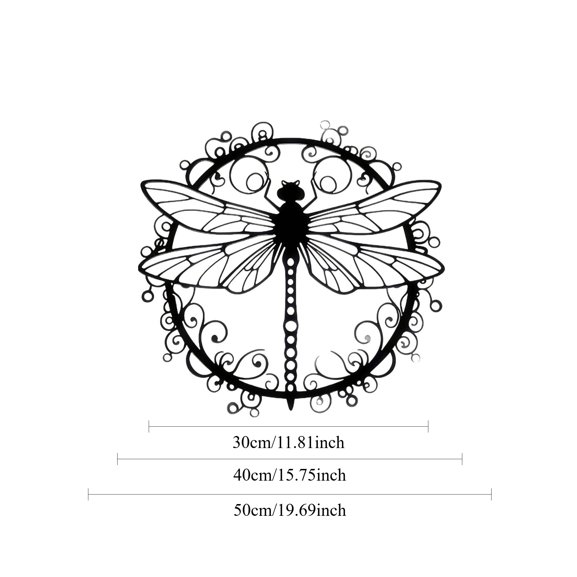 TEMU 1pc Metal Wall Decor, Ornate Round Frame Dragonfly Iron Wall Art, Black Powder Coated Hanging Ornament For Living Room, Office, Garden, Indoor &