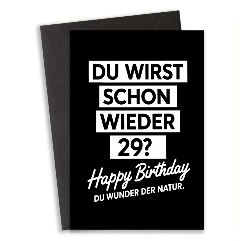 1pc Birthday Card With Envelope Set Black And Red Color Funny Text You're Turning 29 Again Happy Birthday You German For Birthday Wedding Celebration Holiday Thank You Card