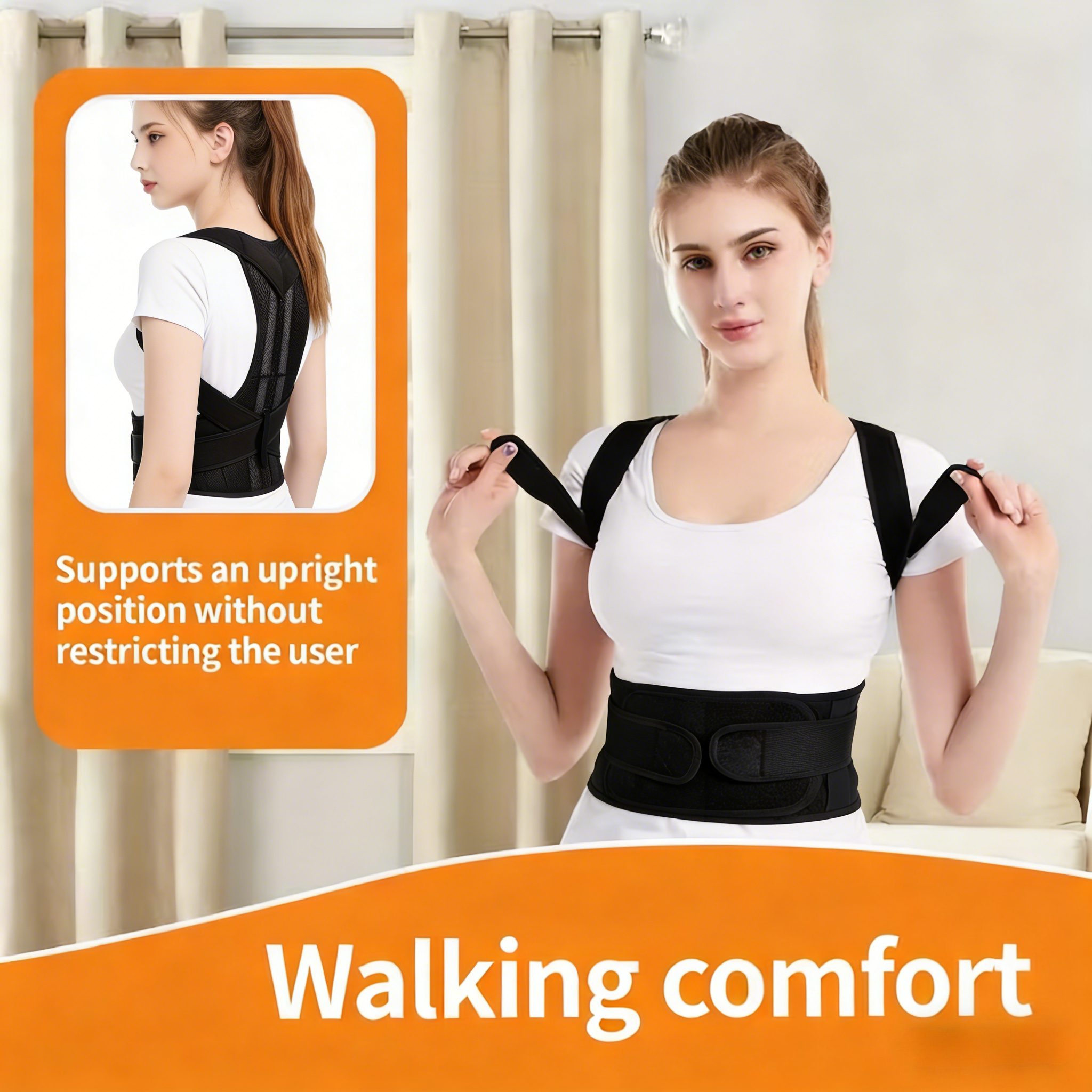 unisex adjustable posture   back support lumbar support belt with adjustable shoulder straps and thickened pads breathable non slip design suitable for lower back spine men and women sitting standing traveling Product details 1