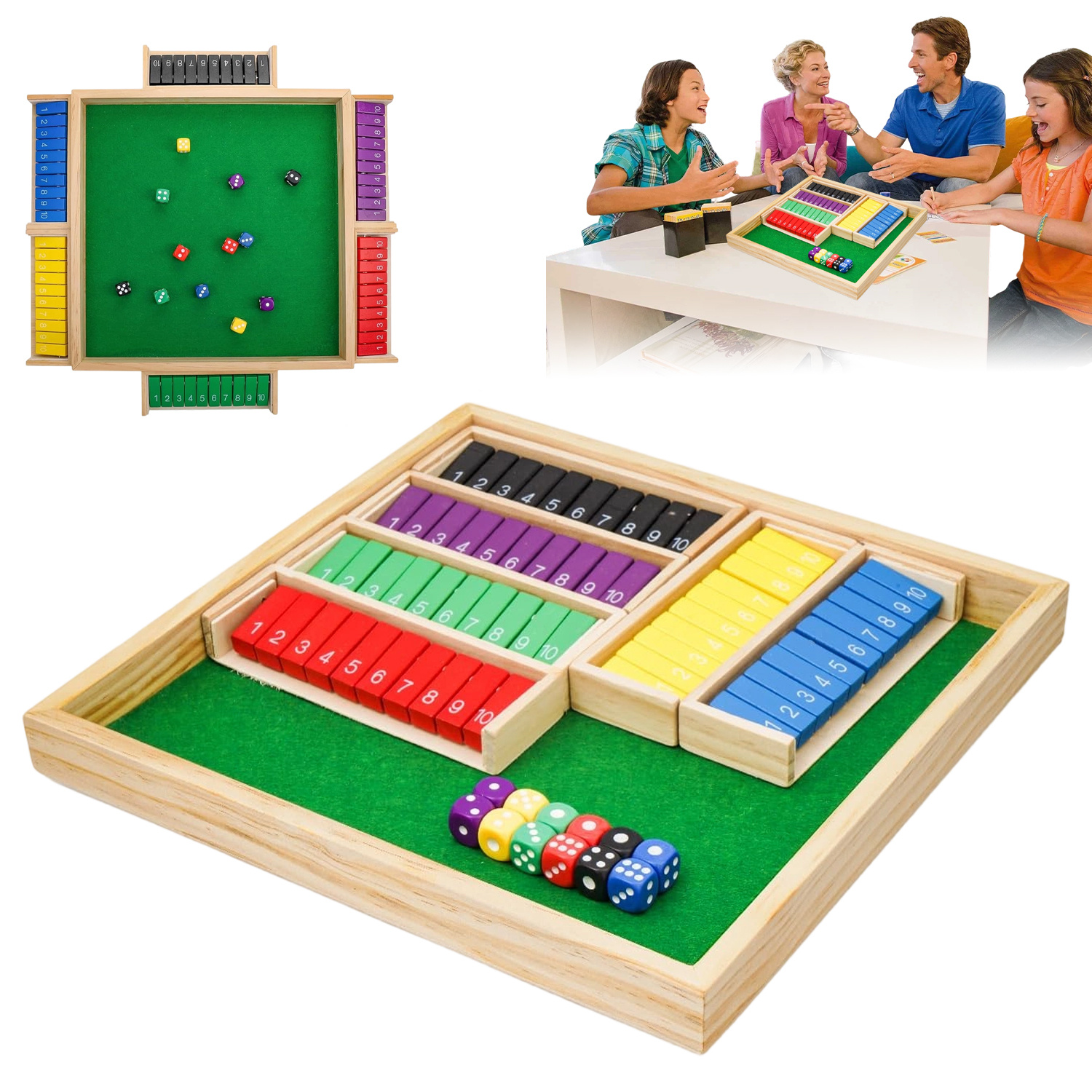 6-player Folding Wooden Board Game Table Suitable For 4-sided Strategy Card Flip Action Dice Game - Wood Flop Board For Games, Social Gatherings, & Ideal Gift For 6 Players