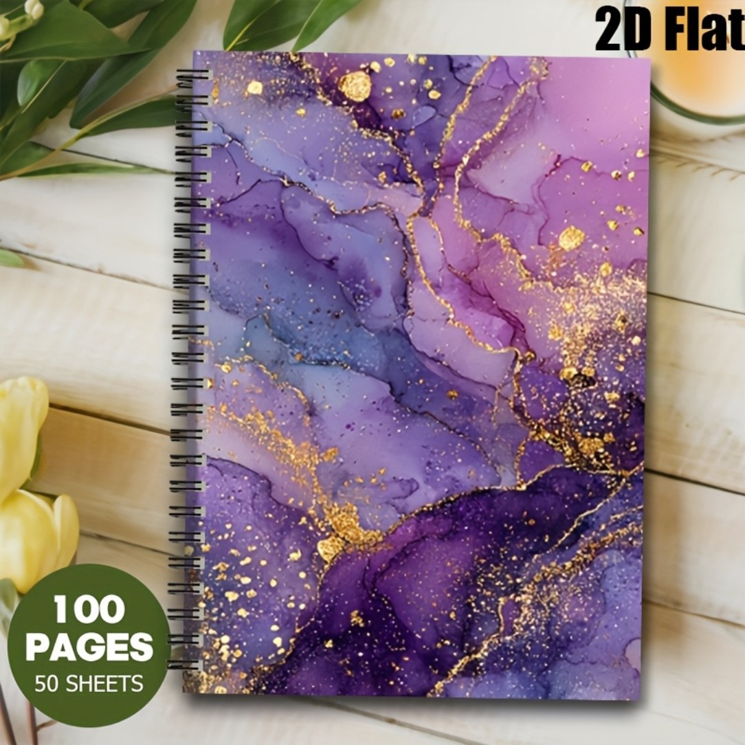 TEMU 2d Flat Spiral Notebook - An A5 Size Spiral-bound Notebook With 100 Pages, Featuring A [2d] Purple- Pattern Cover. Suitable As A Daily Logbook