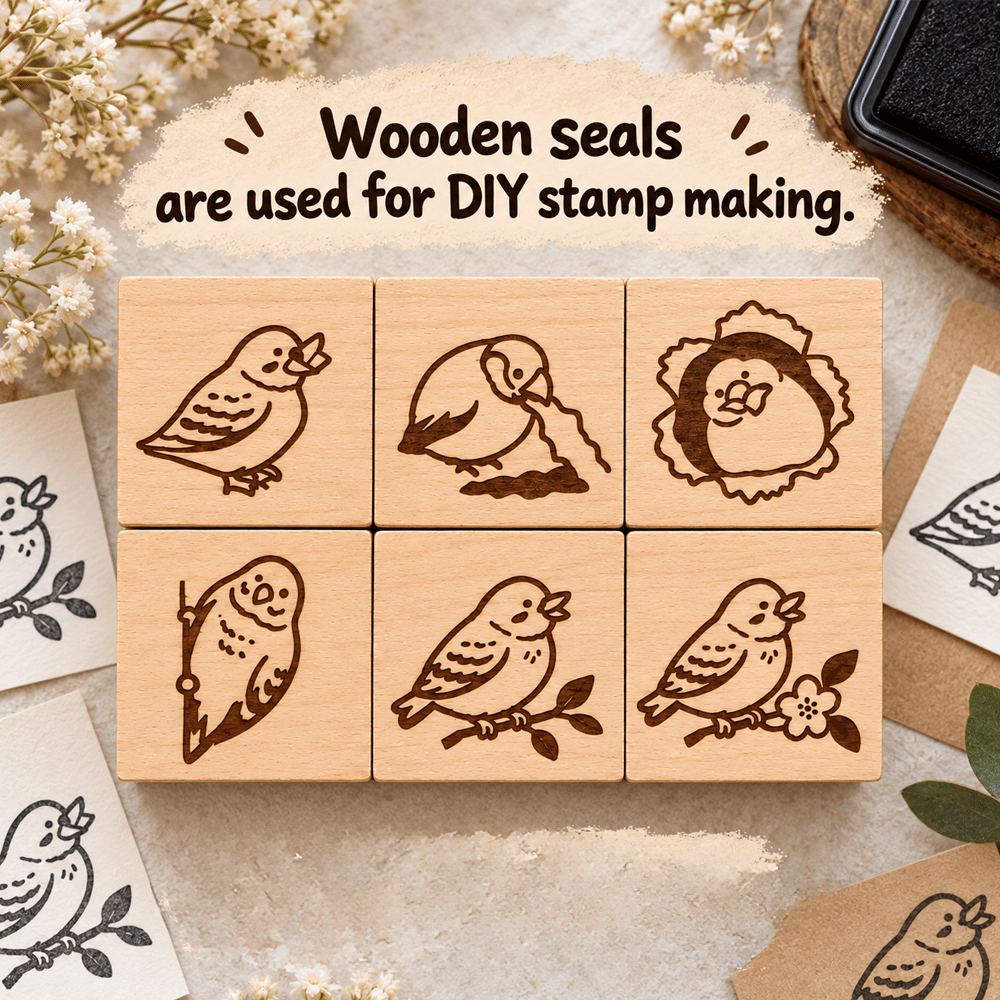 6pcs Animal Little Bird Wooden Stamps for Crafting