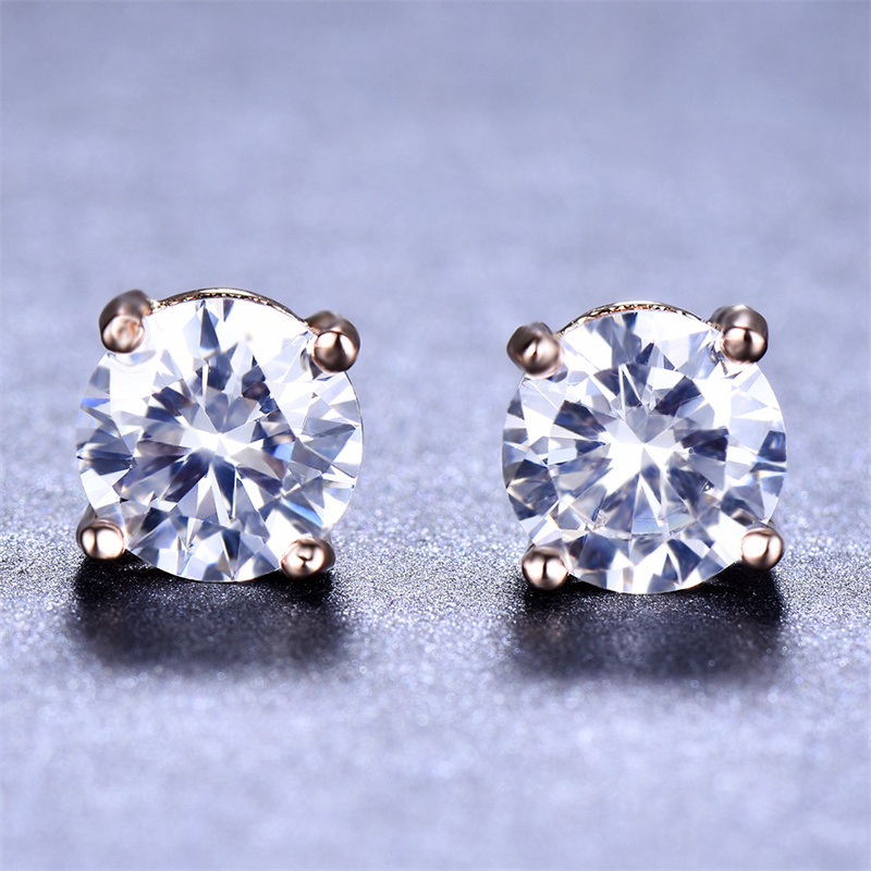Round-Cut Synthetic Zircon Stud Earrings, Elegant Minimalist