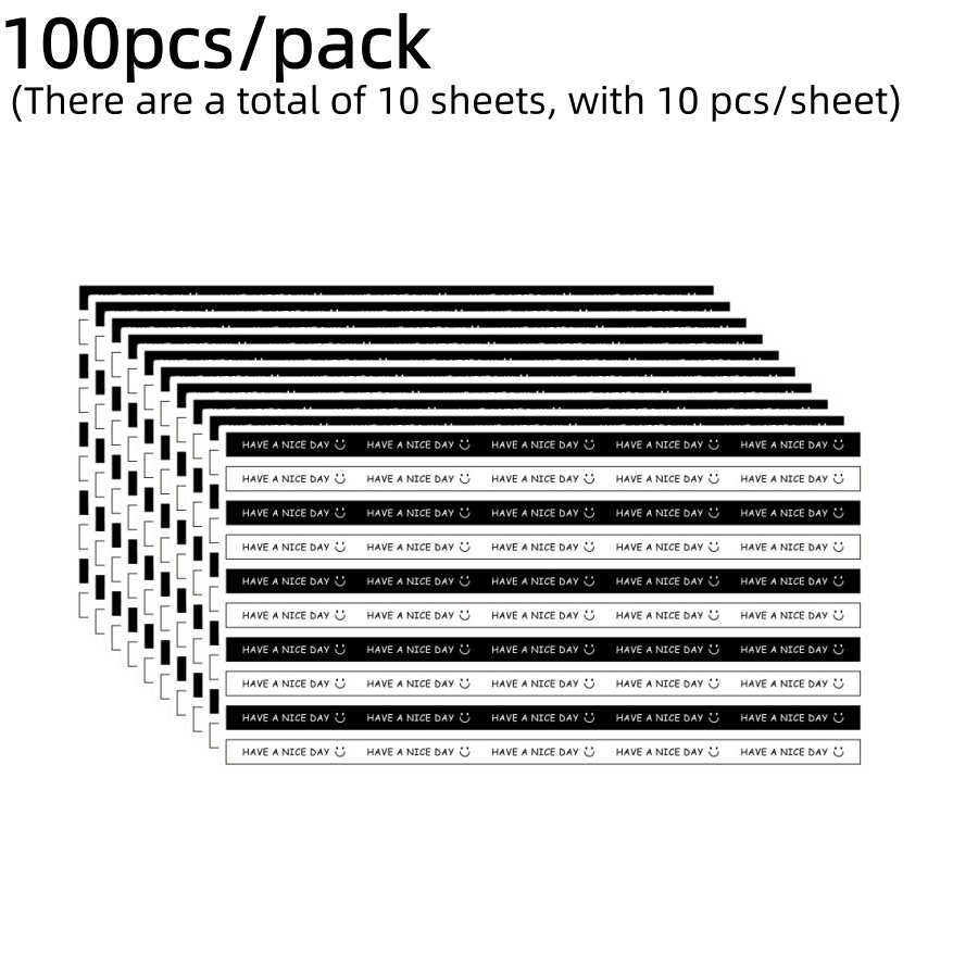 TEMU 100pcs Day Smile Face Sealing Stickers, Long Self-adhesive Bakery Labels, Black& White Decorative Tags For Cake Boxes, Dessert Containers, Food