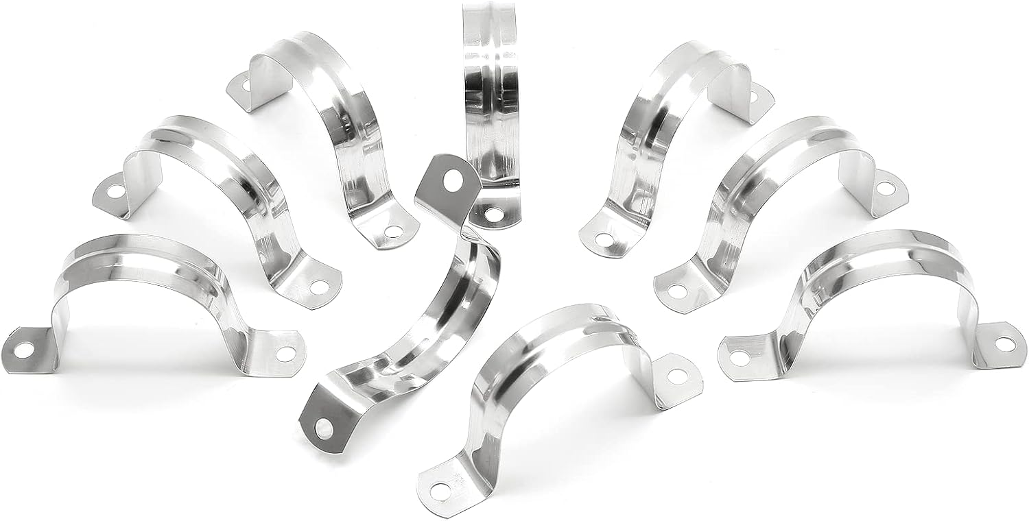 8 pack 304 stainless steel conduit clamp 15 32 inch 0 47 inch two hole   bracket rigid pipe strapping metal u clamp conduit straps tension snap u tube clamp heavy duty pipe clamp details 1