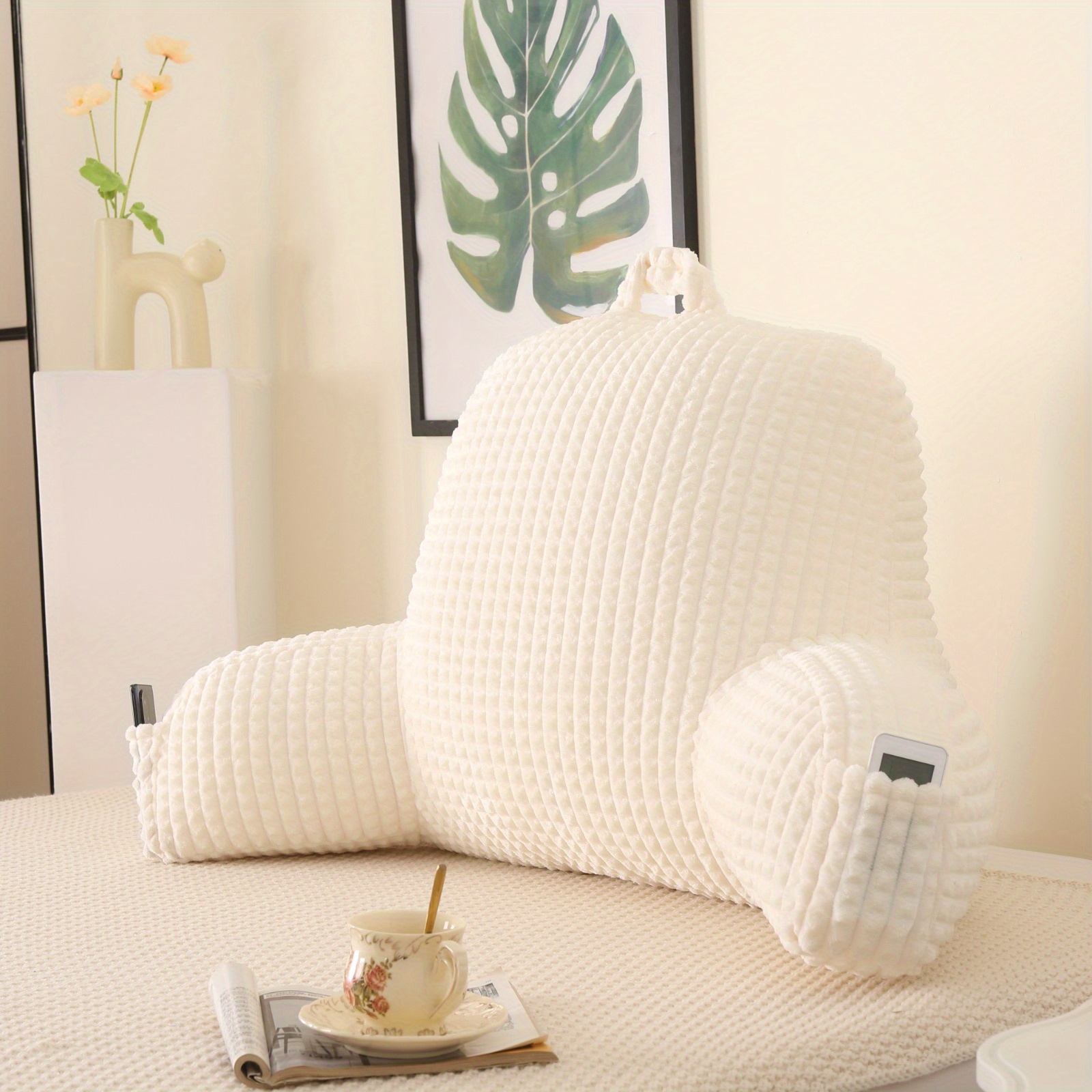 ergonomic waist support pillow lumbar pillow back support pillow striped reading pillow waist pad 2 in 1 washable pillowcase with armrests and storage bag suitable for office bed sofa desk recliner chair vehicle Product details 10