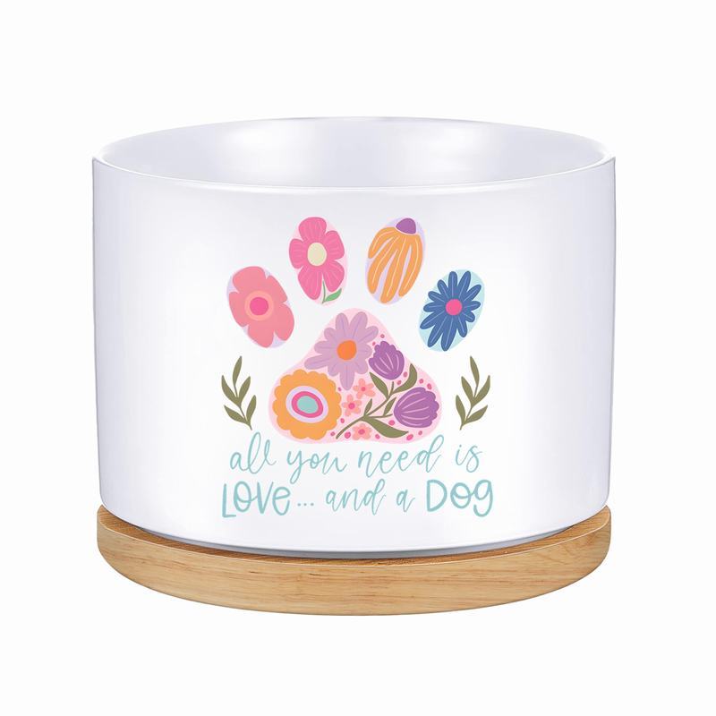 TEMU 1pc Contemporary Ceramic Potted Decorative Pot With Stand, Holder, Flower And Dog Paw , With Love And A Dog, For Home And Garden Decor, Tabletop Accessory