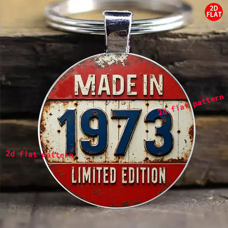 TEMU Portachiavi 2D piatto vintage limitata 1973, decorazione per , per decorare borse e chiavi dell'auto, regali per Natale, anniversario e feste di
