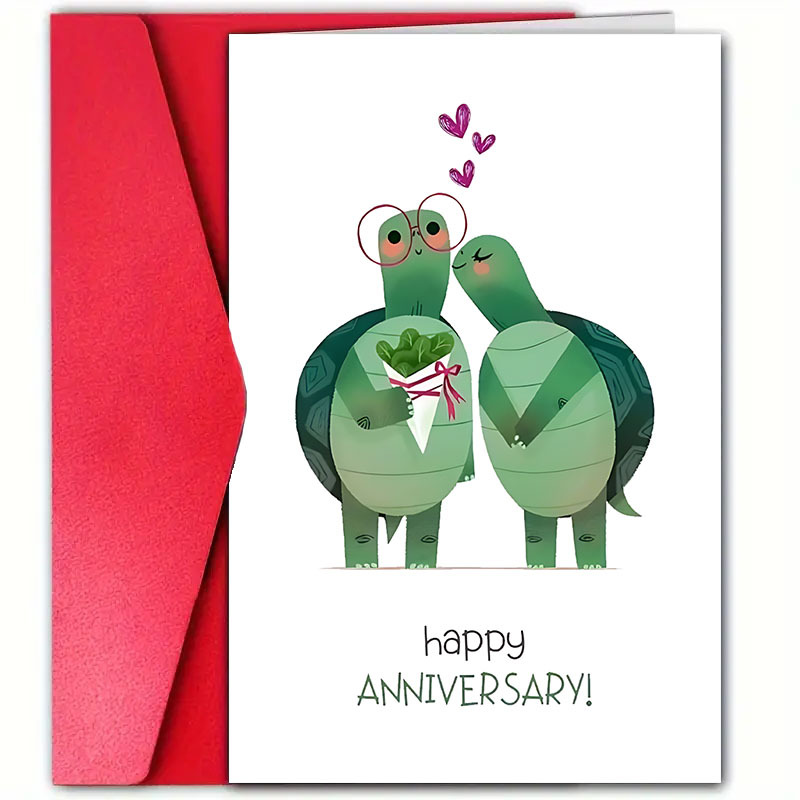 TEMU 1pc, Romantic Turtle Anniversary Card, Cute Paper Card With Envelope, Suitable For Boyfriend/girlfriend, Husband/wife, Birthday Celebration,